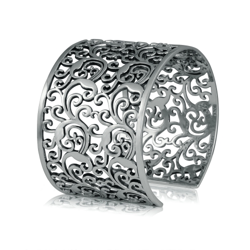 Sterling Silver Panos K Designer Grand Scroll Cutout Bangle
