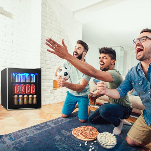 Gymax 60 Can Beverage Refrigerator Beer Wine Soda Drink Cooler Mini Fridge Glass Door