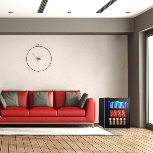 Gymax 60 Can Beverage Refrigerator Beer Wine Soda Drink Cooler Mini Fridge Glass Door