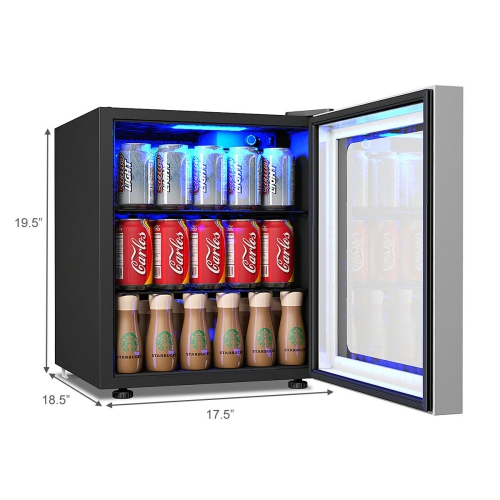 Gymax 60 Can Beverage Refrigerator Beer Wine Soda Drink Cooler Mini Fridge Glass Door