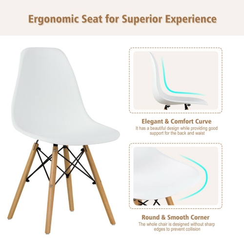 Gymax Set of 4 Modern Dining Side Chair Armless Home Office w/ Wood Legs White