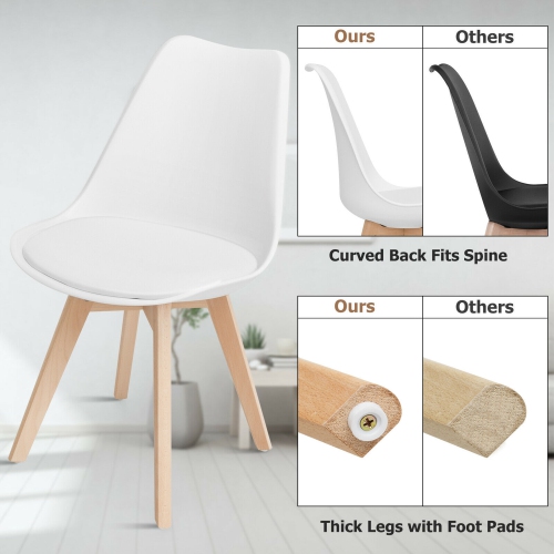 Gymax Set Of 4 Mid Century Modern Style Dining Side Chair Upholstered Seat Wood Legs