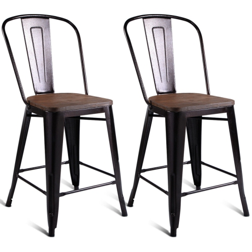 GYMAX  2 PC Metal Wood Counter Stool Kitchen Dining Bar Chairs