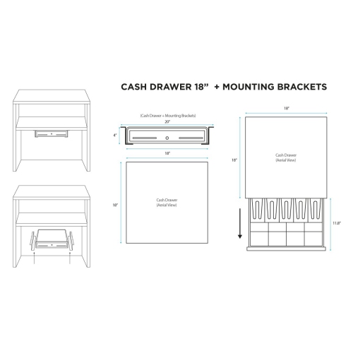 ANGEL POS 18" Under Counter Automatic Stainless Steel Front Portable Point of Sale Cash Drawer w/ Mounting Brackets