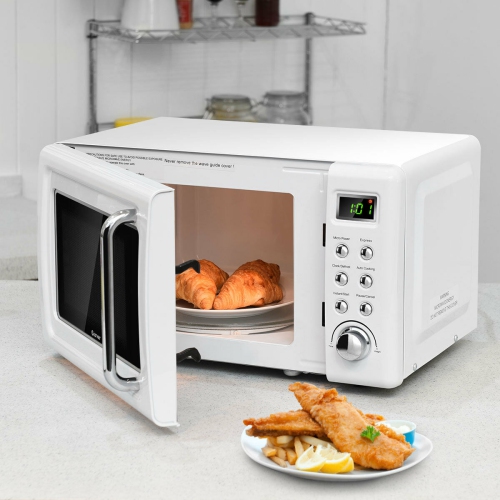 Costway 0.7Cu.ft Retro Countertop Microwave Oven - 700W LED Display - Glass Turntable - White
