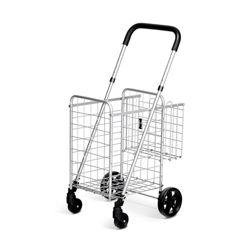 Costway Folding Shopping Cart Jumbo Basket Rolling Utility Trolley Adjustable Handle