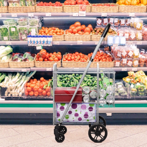 Costway Folding Shopping Cart Jumbo Basket Rolling Utility Trolley Adjustable Handle