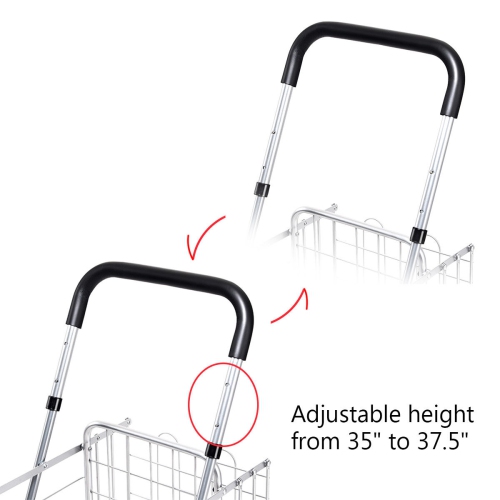 Costway Folding Shopping Cart Jumbo Basket Rolling Utility Trolley Adjustable Handle