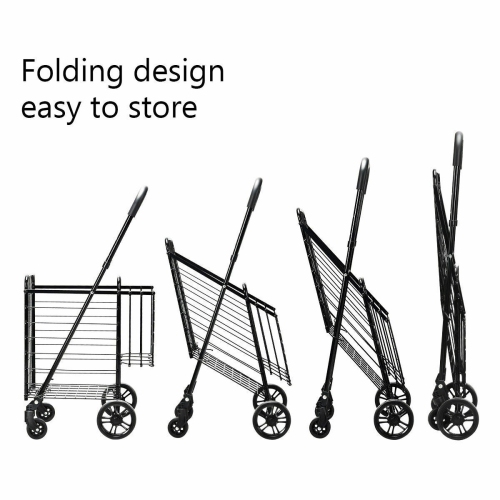Costway Folding Shopping Cart Jumbo Basket Rolling Utility Trolley Adjustable Handle