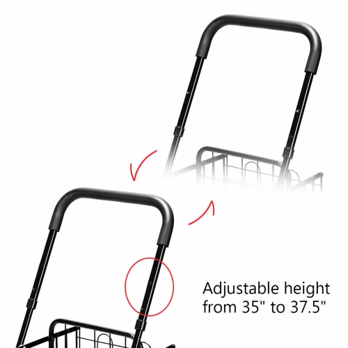 Costway Folding Shopping Cart Jumbo Basket Rolling Utility Trolley Adjustable Handle