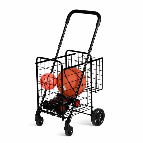 Costway Folding Shopping Cart Jumbo Basket Rolling Utility Trolley Adjustable Handle