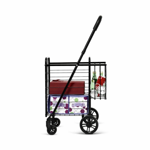 Costway Folding Shopping Cart Jumbo Basket Rolling Utility Trolley Adjustable Handle
