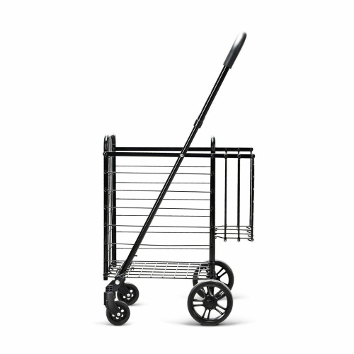 Costway Folding Shopping Cart Jumbo Basket Rolling Utility Trolley Adjustable Handle