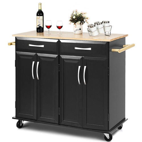 Image 1 of 10.. Rolling Kitchen Trolley Island Cart Wood Top Storage Cabinet Utility w/ Drawers
