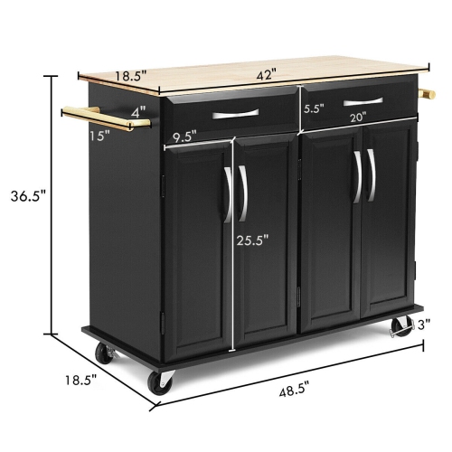 Rolling Kitchen Trolley Island Cart Wood Top Storage Cabinet Utility w/ Drawers