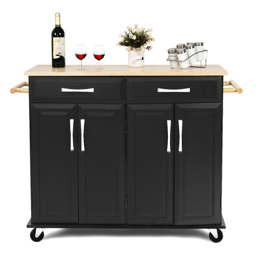 Rolling Kitchen Trolley Island Cart Wood Top Storage Cabinet Utility w/ Drawers