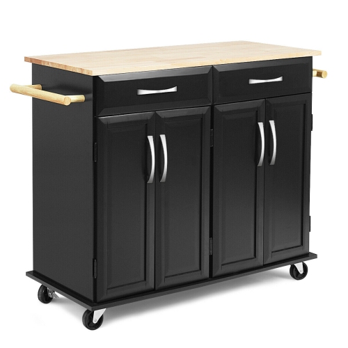 Rolling Kitchen Trolley Island Cart Wood Top Storage Cabinet Utility w/ Drawers