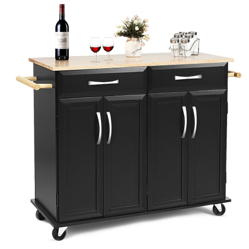Rolling Kitchen Trolley Island Cart Wood Top Storage Cabinet Utility w/ Drawers