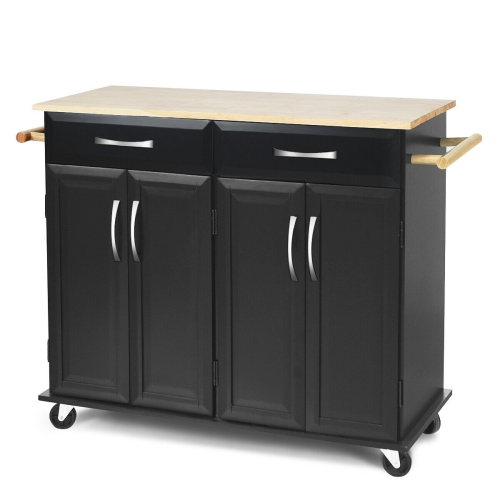Rolling Kitchen Trolley Island Cart Wood Top Storage Cabinet Utility w/ Drawers
