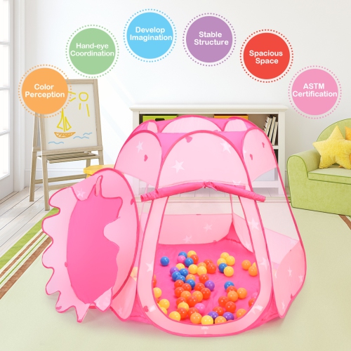 Costway Kids Pop Up Play Tent Fairy Princess Girls Boys Ball Pit Playhouse w/ 100 Balls