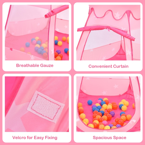 Costway Kids Pop Up Play Tent Fairy Princess Girls Boys Ball Pit Playhouse w/ 100 Balls