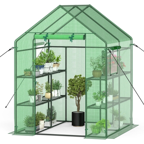 Costway Portable Mini Walk In Outdoor 2 Tier 8 Shelves Greenhouse