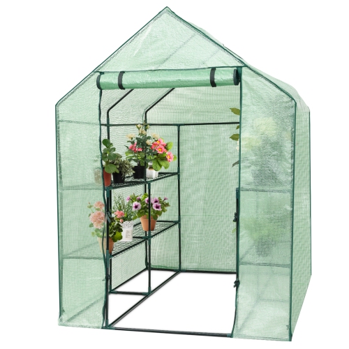 COSTWAY  Portable Mini Walk In Outdoor 2 Tier 8 Shelves Greenhouse