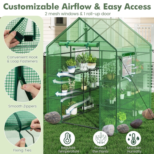 Costway Portable Mini Walk In Outdoor 2 Tier 8 Shelves Greenhouse