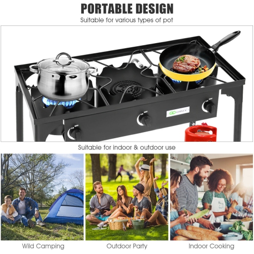 Costway Portable Propane 225,000-BTU 3 Burner Gas Cooker Outdoor Camp Stove BBQ