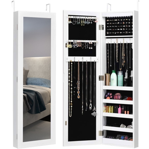 Wall Door Mounted Mirrored Jewelry Cabinet Armoire Organizer