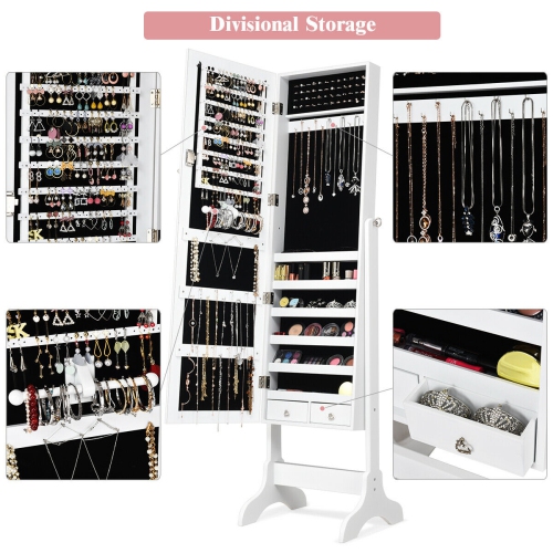 Costway Lockable Mirrored Jewelry Cabinet Armoire Storage Organizer Box w/ Drawers