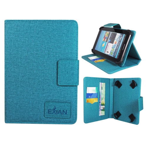 Exian Universal 7" Tablet Flip Case with Card Slots & Stand Up Blue