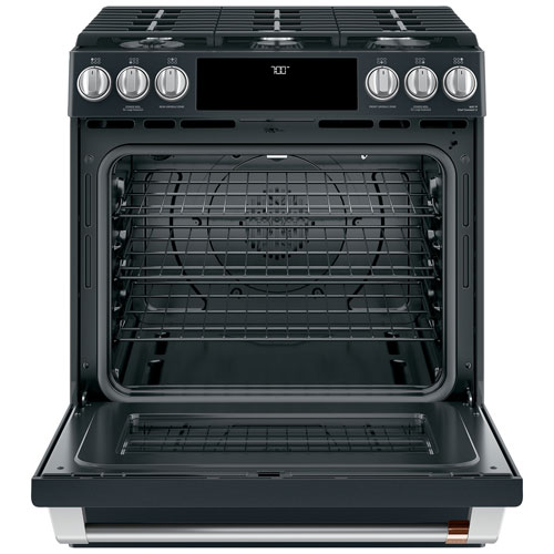 Café 30" 5.6 Cu. Ft. Self-Clean Convection 6-Burner Slide-In Gas Range - Black