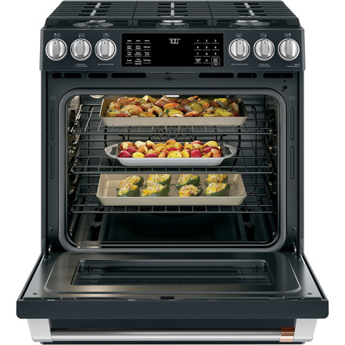 Café 30" 5.6 Cu. Ft. Self-Clean Convection 6-Burner Slide-In Gas Range - Black