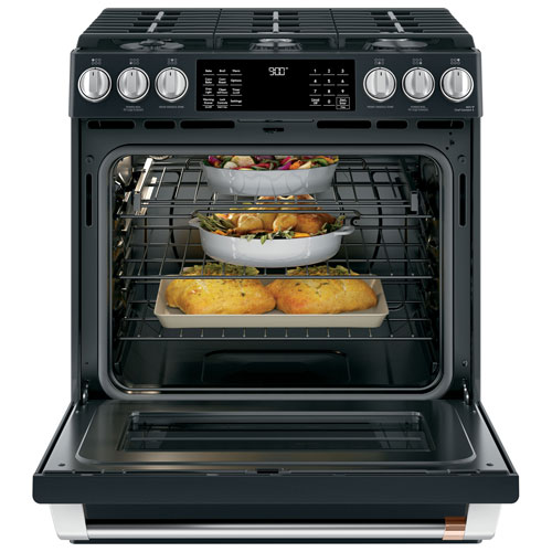 Café 30" 5.7 Cu. Ft. True Convection 6-Burner Slide-In Dual Fuel Range - Matte Black
