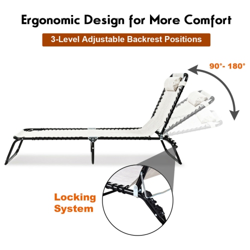 Gymax Foldable Lounge Chaise Adjustable Patio Camping Cot w/ Pillow Beach Pool Gray