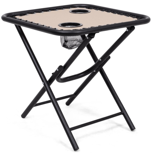 Gymax 3PC Zero Reclining Lounge Chairs Pillows Table Portable Folding Beige