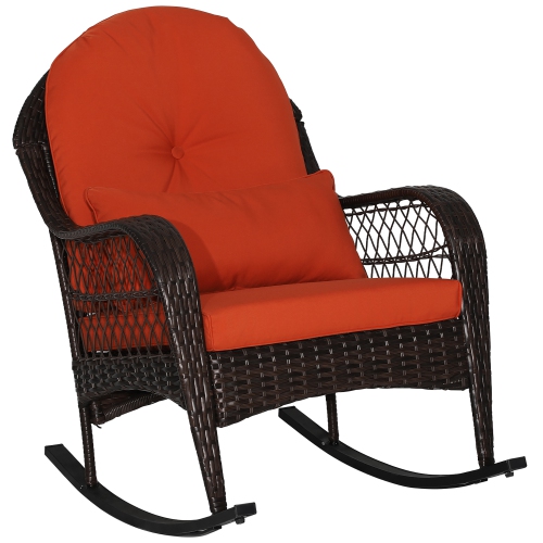 GYMAX  Patio Rattan Wicker Rocking Chair Porch Deck Rocker Outdoor Furniture W/ Cushion