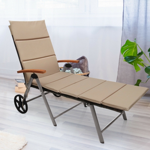 Chaise longue pliante de patio en rotin inclinable avec roue en aluminium marque Gymax