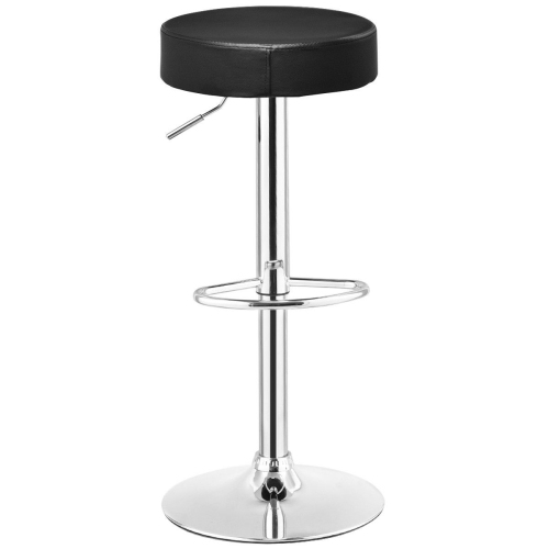 GYMAX  1 PC Bar Stool Round Leather Seat Chrome Leg Adjustable Hydraulic Swivel In Black