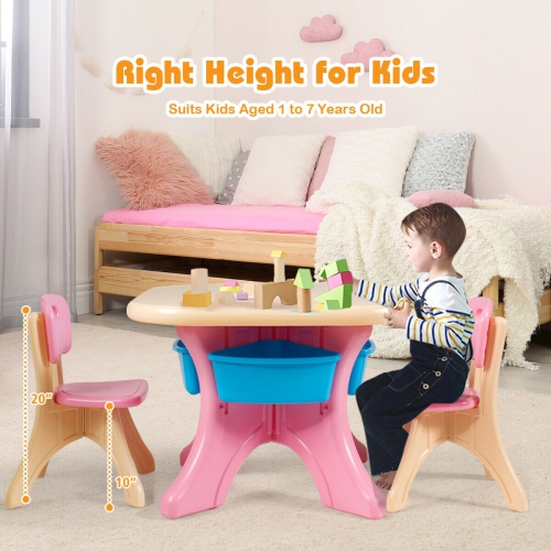 Gymax Plastic Children Kids Table & Chair Set 3 PC Play Furniture