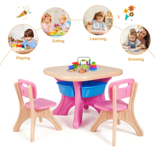 Gymax Plastic Children Kids Table & Chair Set 3 PC Play Furniture