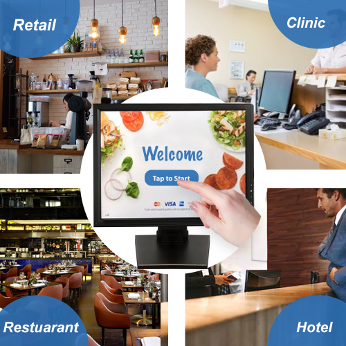 17" POS Touch Screen TFT LCD TouchScreen Monitor with Multi-position Stand for Restaurant Bar Kiosk Retail