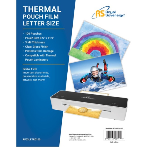 Pellicule de plastification de Royal Sovereign - format lettre, 8 3⁄4 x 11⁄4 po, 3 mil - Paquet de 100 RF03LETR0100
