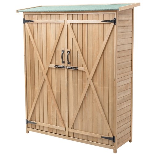 Gymax Garden Outdoor Wooden Storage Shed Cabinet Double Doors Fir