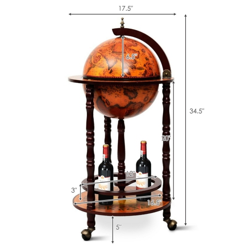 Gymax Wood Globe Wine Bar Stand 16th Century Italian Rack Liquor Bottle Shelf