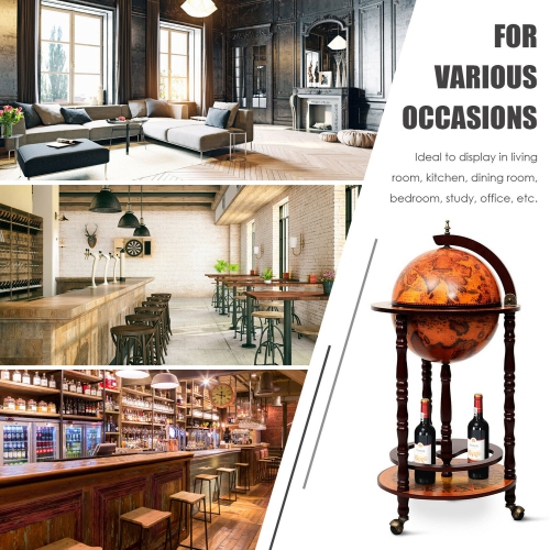 Gymax Wood Globe Wine Bar Stand 16th Century Italian Rack Liquor Bottle Shelf