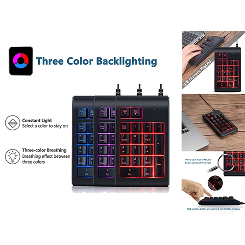 19 keys USB2.0 RGB 3-Color Backlight Numeric keypad