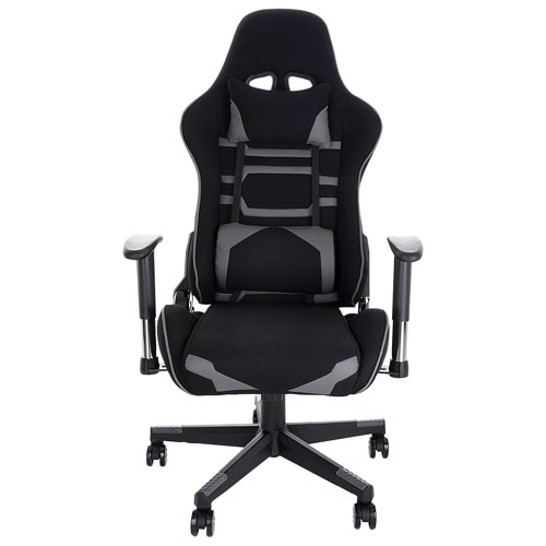 Brassex Fresno Ergonomic Fabric Gaming Chair with Tilt and Recline - Black/Grey