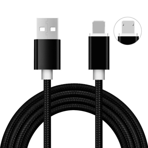 2 in 1 Double Sided Reverse Micro USB & Lightning Data Charge Cable for iPhone / Samsung & Android, Black